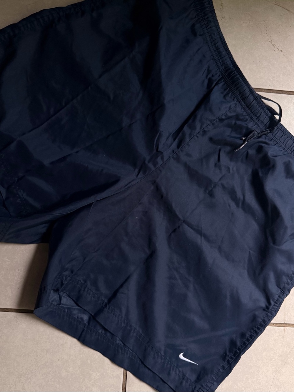 Nike Navy and White Training Shorts with Swoosh